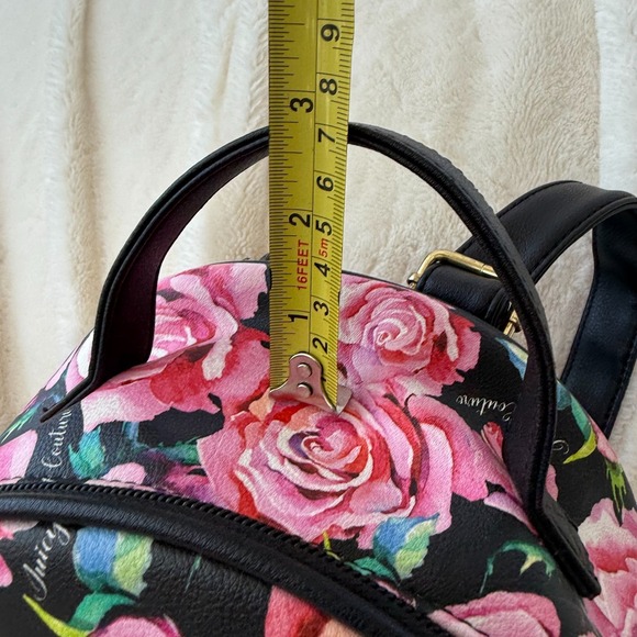 Juicy Couture Mini Backpack Purse Black Pink Roses Floral Studded PVC - Picture 7 of 7